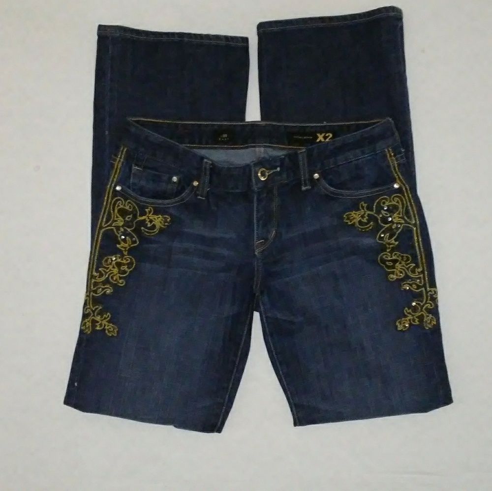 X2 Express Jeans Boot Cut Gold Sequins Size 8
